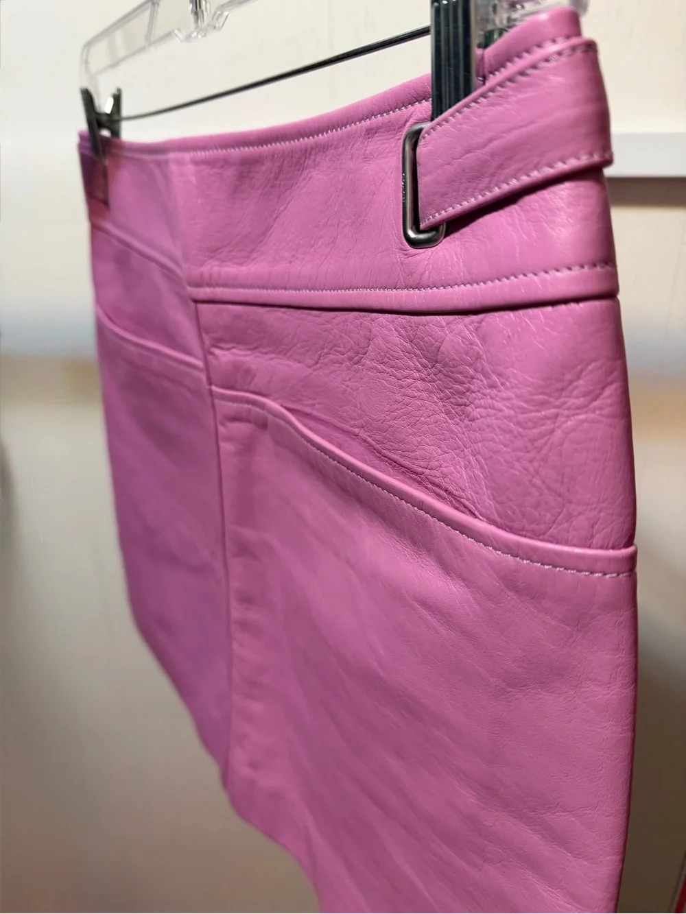Coach Pink Calf Leather A-Line Mini Skirt w Pockets Sz 10